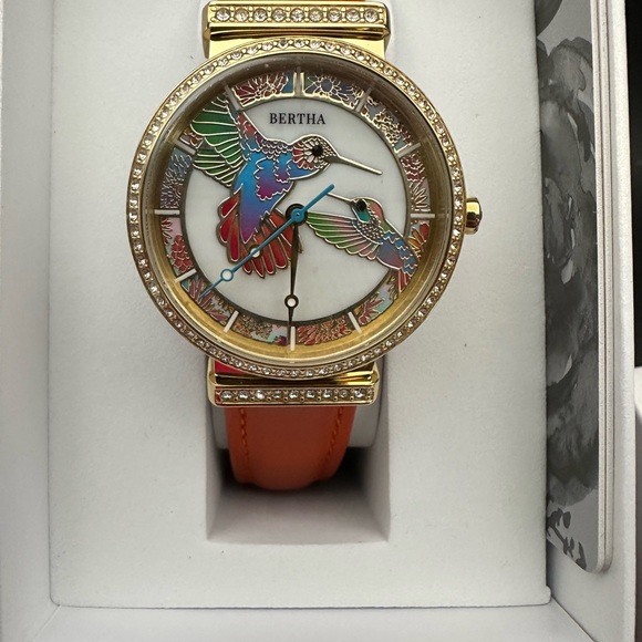 Bertha Mother of Pearl Hummingbird Watch - Emily Style w/ Leather Band - Picture 9 of 9